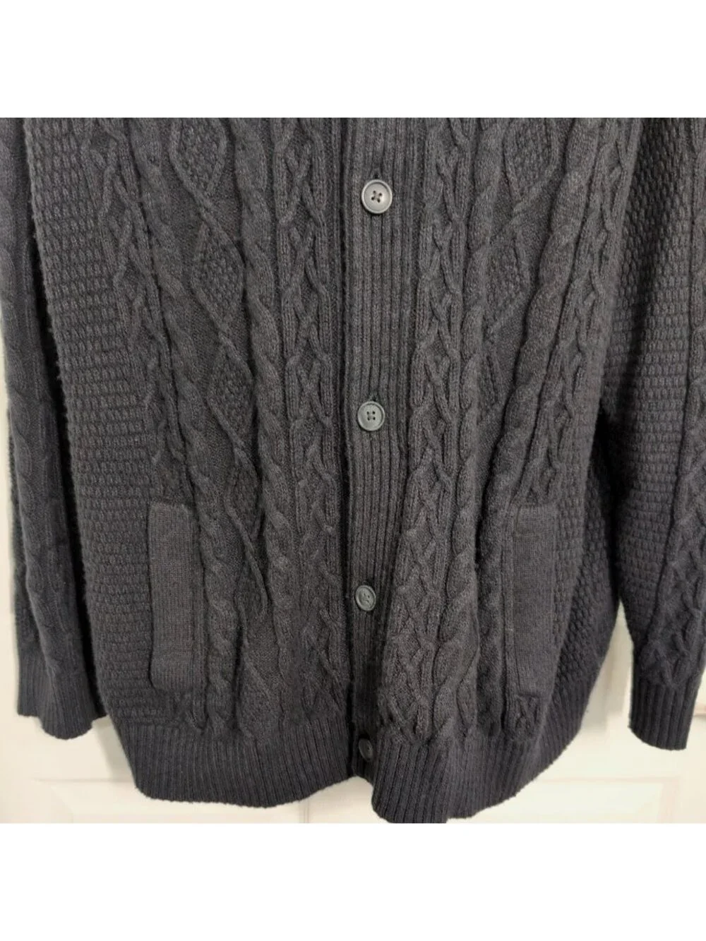 Lands End Donegal Cable Knit Cardigan Mens Size XXL Grunge Grandpa Shawl Collar